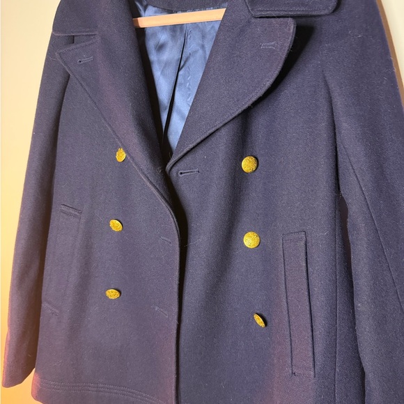 J.Crew Navy Wool Peacoat Gold Crest Buttons Nautical Coat Size 6 - Picture 3 of 8